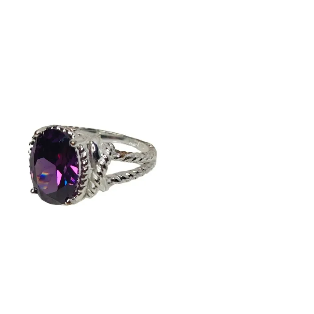 NVC Silver Tone Women's‎ Cocktail Ring with Round Cut Purple Stone Faux Amethyst